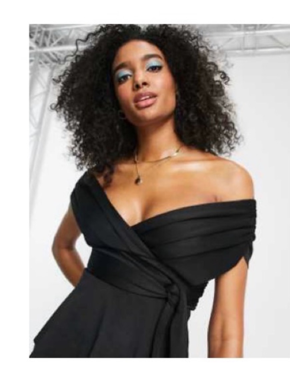 Off-Shoulder Black Wrap Women’s Top